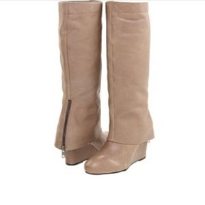 Steve Madden P-Miles Taupe Spats wedge knee high boots Women's 8